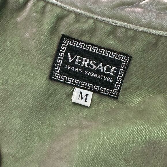 Vintage Y2K Versace Crushed Iridescent Green Velvet Track Suit Small - Picture 10 of 15
